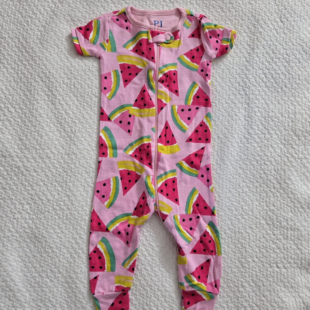 NWOT The Childrens Place PJ Baby Girl Snug Fit Pink Watermelon Romper 3-6 Months